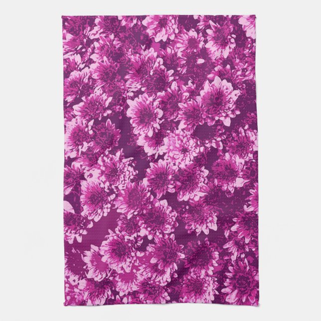 Modern Graphic Dahlia Pattern, Amethyst Purple Kitchen Towel (Vertical)