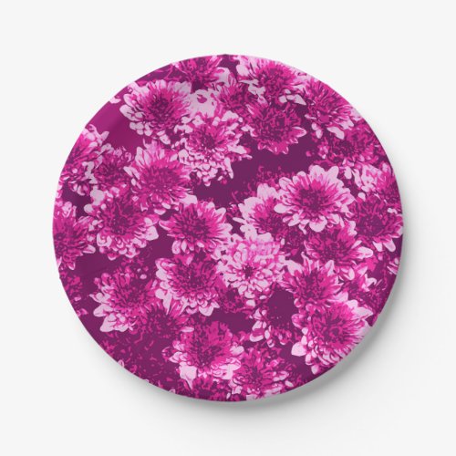 Modern Graphic Dahlia Pattern Amethyst Purple Paper Plates