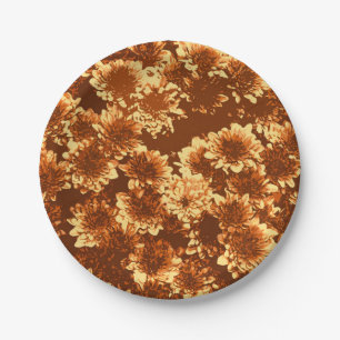 Modern Graphic Dahlia Pattern,Brown and Gold Paper Plates