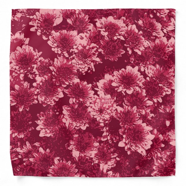 Modern Graphic Dahlia Pattern, Burgundy and Pink Bandana (Front)