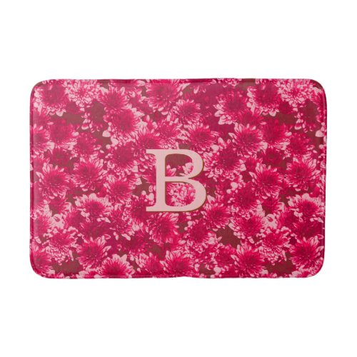 Modern Graphic Dahlia Pattern Burgundy and Pink Bath Mat