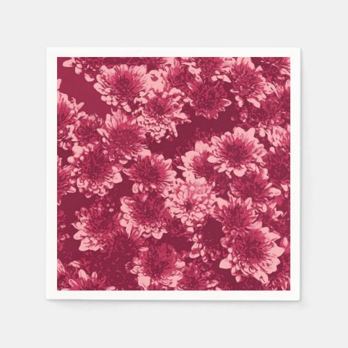 Modern Graphic Dahlia Pattern Burgundy and Pink Paper Napkins
