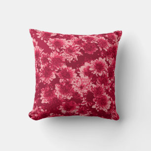 Modern Graphic Dahlia Pattern, Burgundy and Pink Throw Pillow