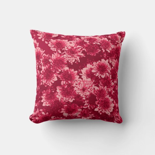 Modern Graphic Dahlia Pattern Burgundy and Pink Throw Pillow