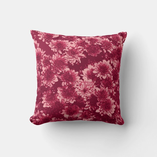 Modern Graphic Dahlia Pattern, Burgundy and Pink Throw Pillow (Front)