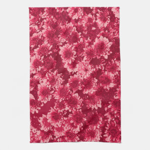 Modern Graphic Dahlia Pattern, Burgundy and Pink Towel