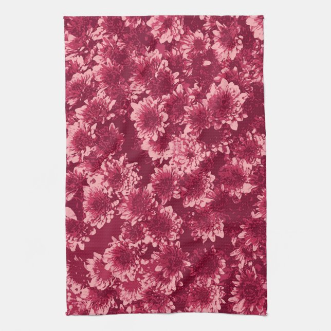 Modern Graphic Dahlia Pattern, Burgundy and Pink Towel (Vertical)