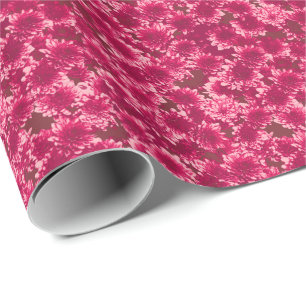 Modern Graphic Dahlia Pattern, Burgundy and Pink Wrapping Paper