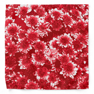 Modern Graphic Dahlia Pattern, Dark Red and White Bandana
