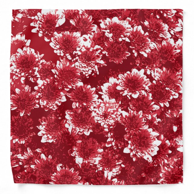 Modern Graphic Dahlia Pattern, Dark Red and White Bandana (Front)