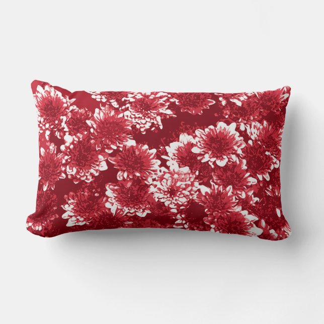 Modern Graphic Dahlia Pattern, Dark Red and White Lumbar Pillow (Front)