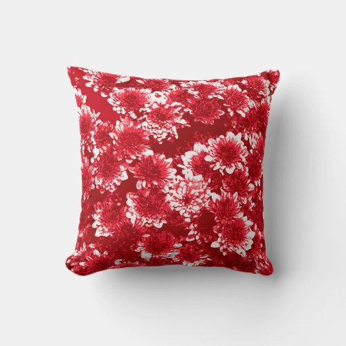 Modern Graphic Dahlia Pattern Dark Red and White Throw Pillow