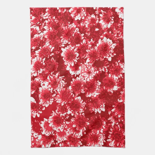 Modern Graphic Dahlia Pattern Dark Red and White Towel