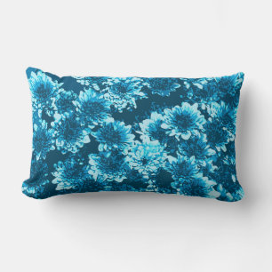 Modern Graphic Dahlia Pattern, Indigo Blue Lumbar Pillow