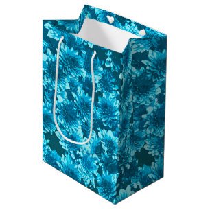 Modern Graphic Dahlia Pattern, Indigo Blue Medium Gift Bag