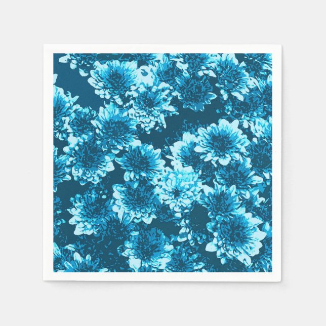 Modern Graphic Dahlia Pattern, Indigo Blue Napkins (Front)