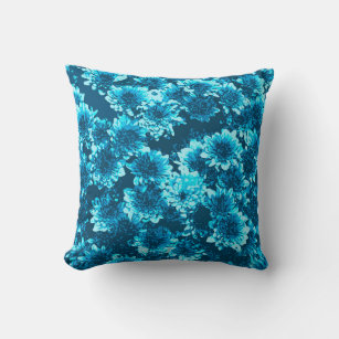 Modern Graphic Dahlia Pattern, Indigo Blue Throw Pillow