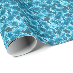 Modern Graphic Dahlia Pattern, Indigo Blue Wrapping Paper
