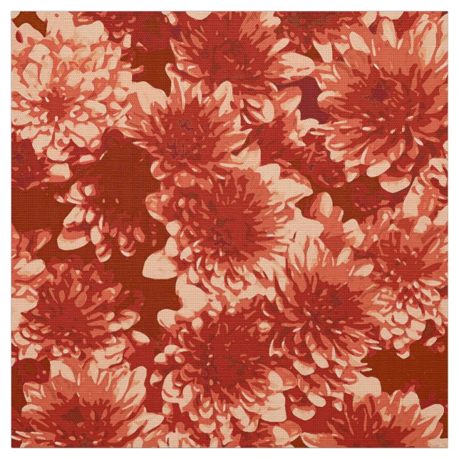 Modern Graphic Dahlia Pattern, Mandarin Orange Fabric (Swatch)