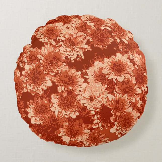 Modern Graphic Dahlia Pattern, Mandarin Orange Round Pillow (Front)