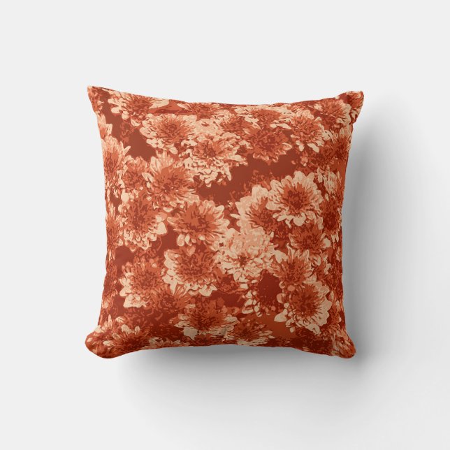Modern Graphic Dahlia Pattern, Mandarin Orange Throw Pillow (Front)