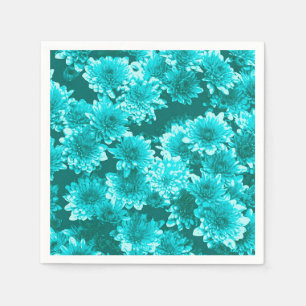 Modern Graphic Dahlia Pattern, Teal and Aqua Paper Napkins