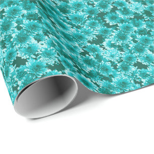 Modern Graphic Dahlia Pattern, Teal and Aqua Wrapping Paper