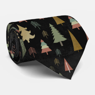 Modern Graphic Design Christmas Trees Muted Colors Neck Tie
