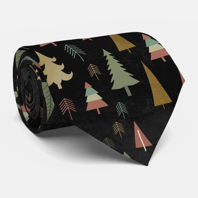 Modern Graphic Design Christmas Trees Muted Colors Neck Tie (Rolled)