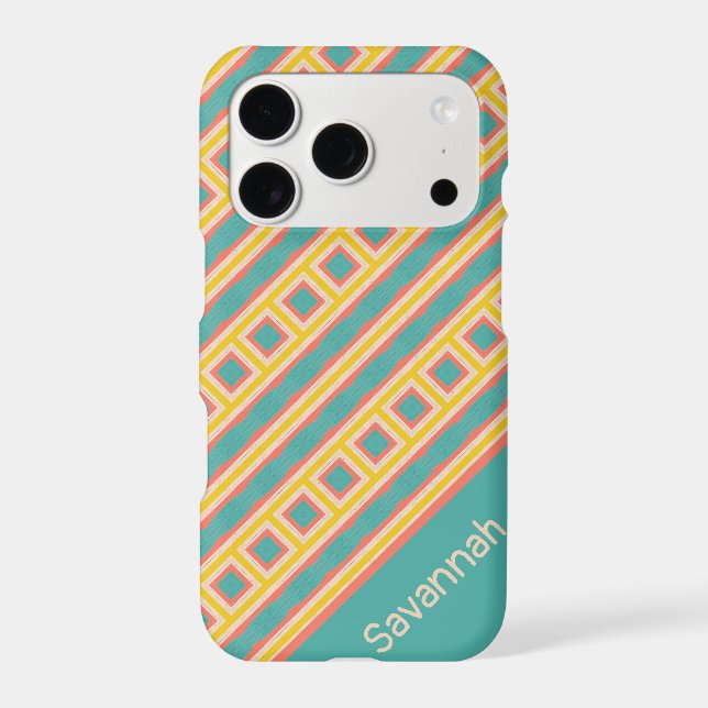 Modern Graphic Geometric Patterns Teal Yellow Case-Mate iPhone Case (Back)