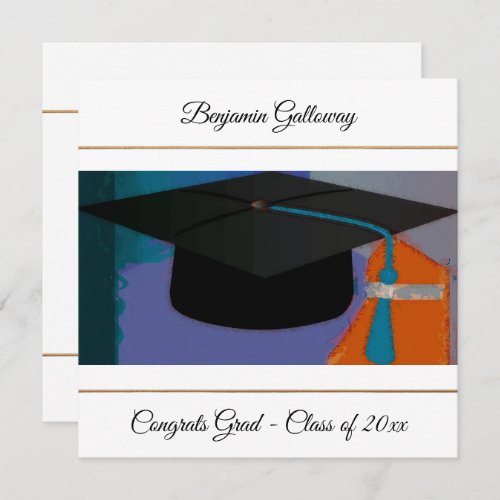 Modern Graphic Graduation Cap Purple Gold Flat Card