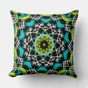 Modern Graphic Green Blue Black White Patterns Throw Pillow