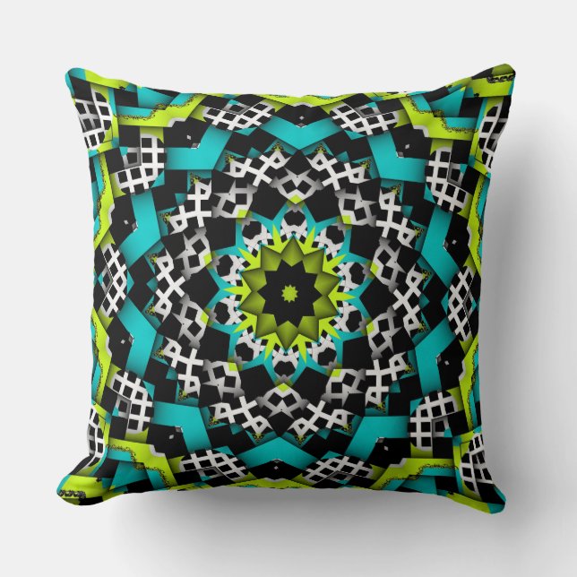Modern Graphic Green Blue Black White Patterns Throw Pillow (Front)