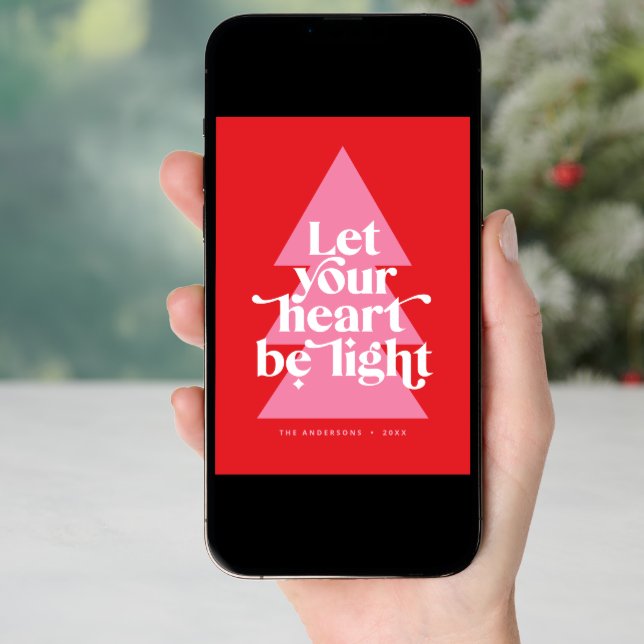 Modern graphic minimal Christmas red and pink Holiday Card (Front Digital)