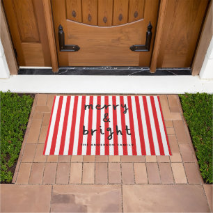 Modern graphic minimal Christmas red and white Doormat