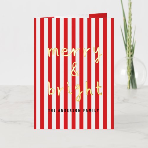 Modern graphic minimal Christmas red and white Foil Holiday Card