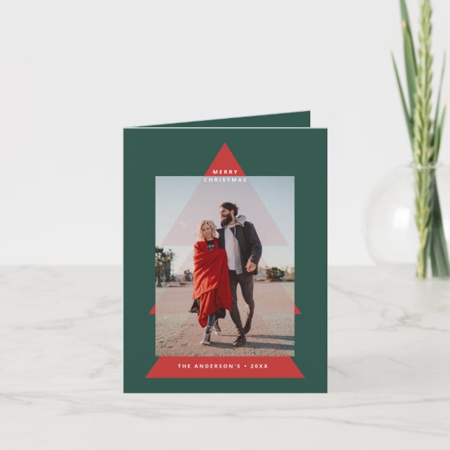 Modern graphic minimal Christmas tree photo Holiday Card (Front)