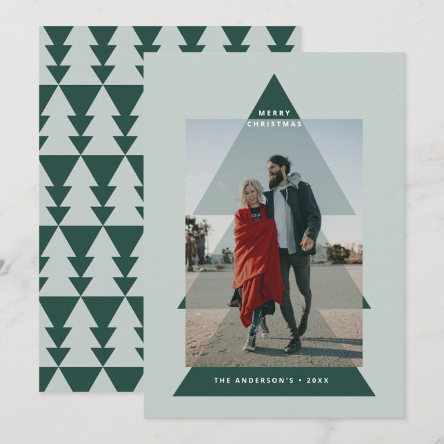 Modern graphic minimal Christmas tree photo Holiday Card (Front/Back)