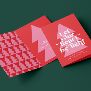 Modern graphic minimal Christmas tree red pink Holiday Card