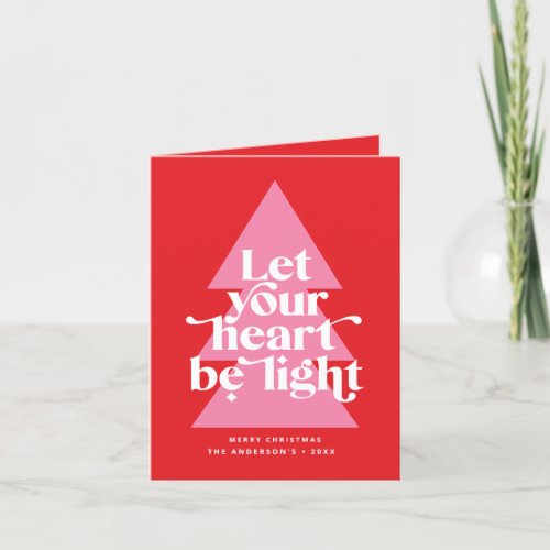 Modern graphic minimal Christmas tree red pink Holiday Card