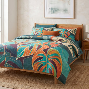 Modern Graphic Monstera Leaf Tropical Botanical Duvet Cover