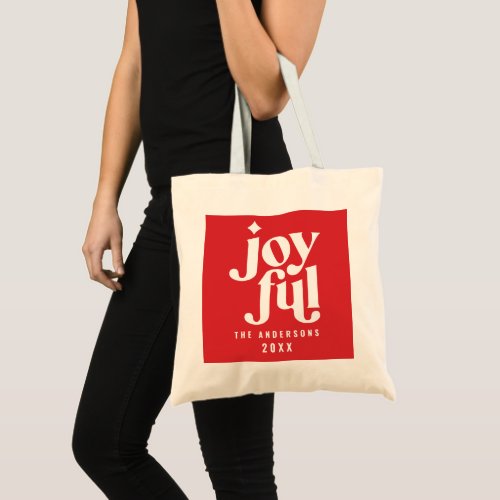 Modern graphic red typography christmas holiday  tote bag