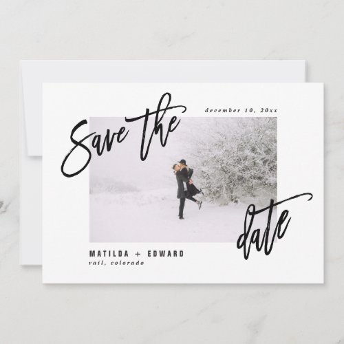 Modern graphic script text photo wedding save the date