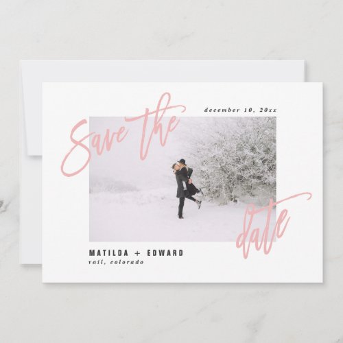 Modern graphic script text photo wedding save the date