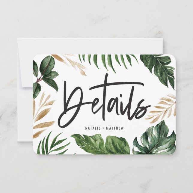 Modern graphic script text wedding details RSVP card (Front)