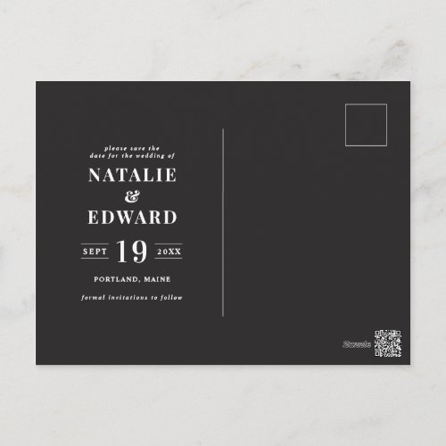 Modern graphic typographic photo save the date postcard