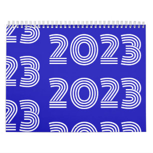 Modern Graphic Typography Blue White Calendar