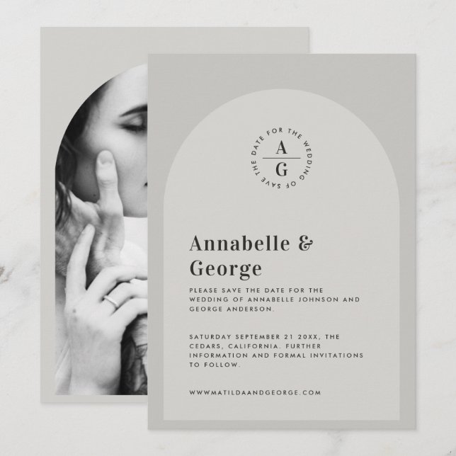 Modern graphic typography photo wedding holiday card (Front/Back)