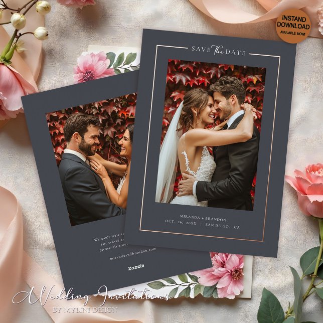 Modern Graphit Elegant Photo Wedding Save the Date Foil Invitation (Creator Uploaded)