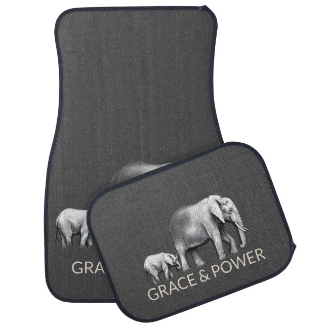 Modern Graphite Grey Ivory Elephant Car Mat (Set)